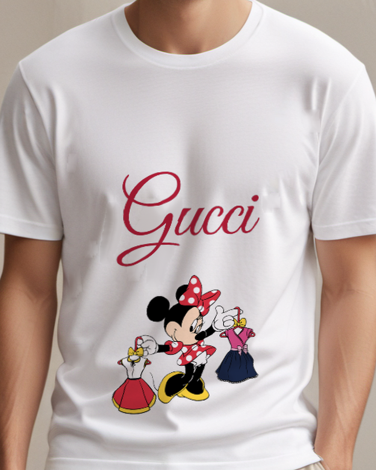Light Gray Mouse Colorful Shopping Bags Graphic T-Shirt - model wearing view