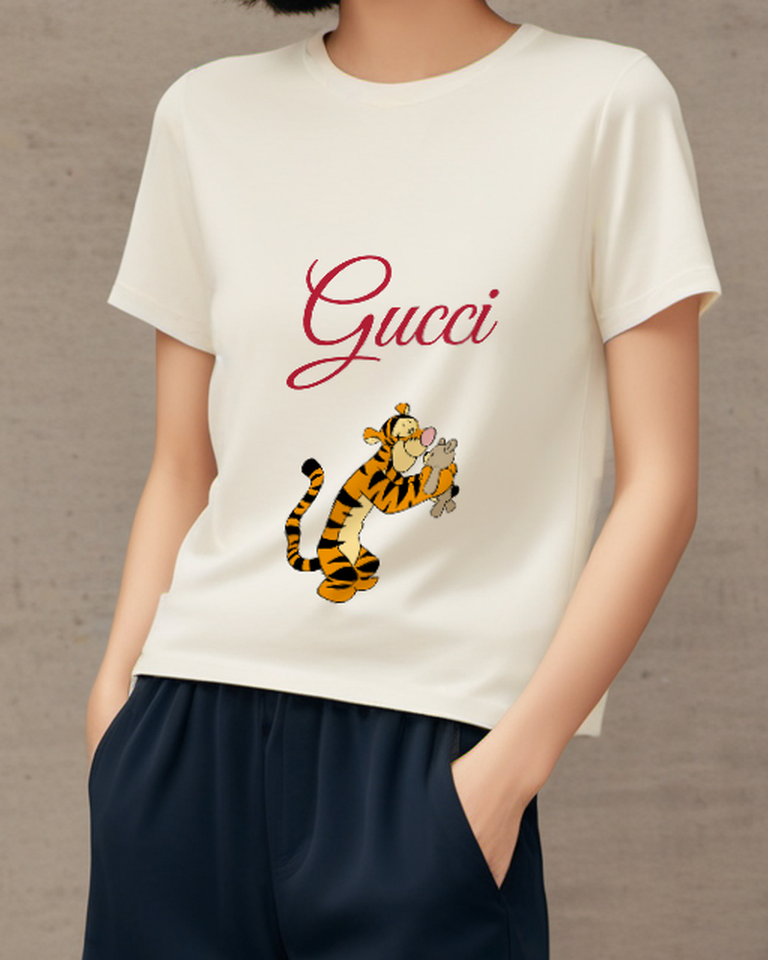 Ivory Tiger Cheek Paws Smile Graphic T-Shirt - model wearing view
