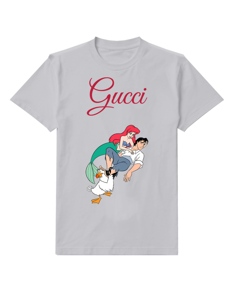 Light Gray Ariel Eric And Scuttle In Dynamic Motion Graphic T-Shirt - front product view