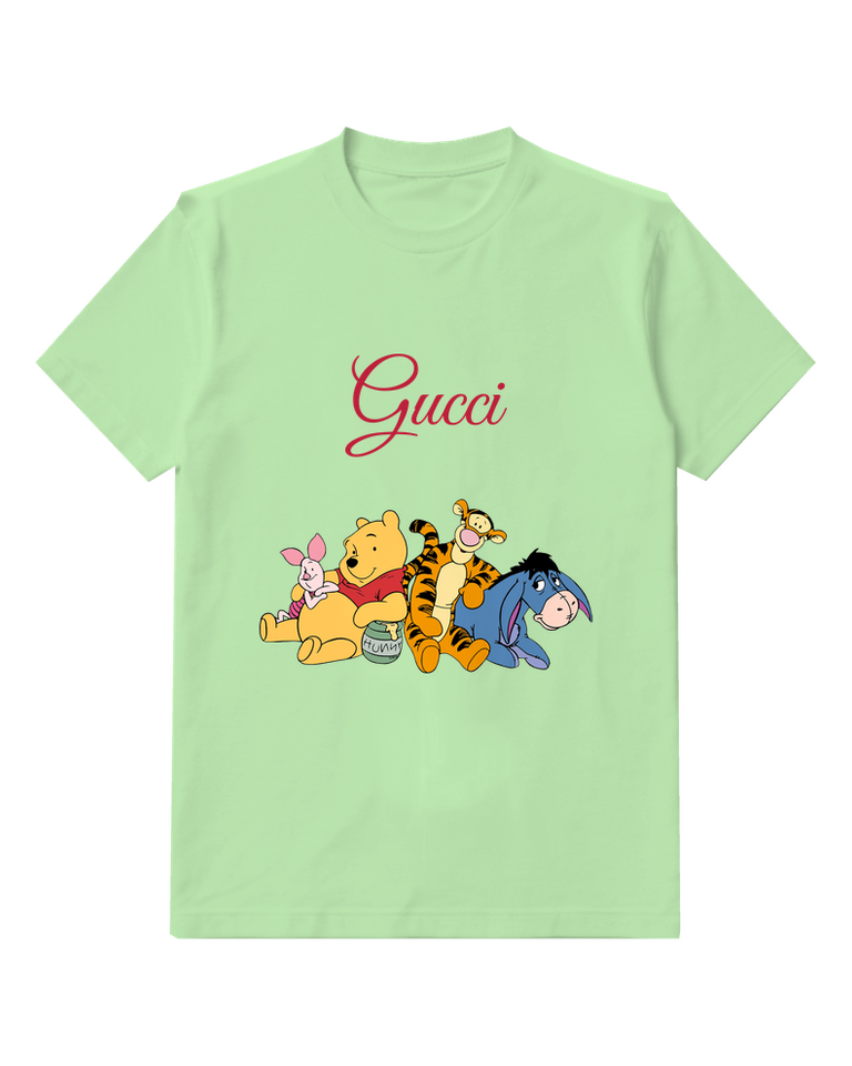 Sage Green Pooh Piglet Tigger Eeyore Sitting Together Graphic T-Shirt - front product view