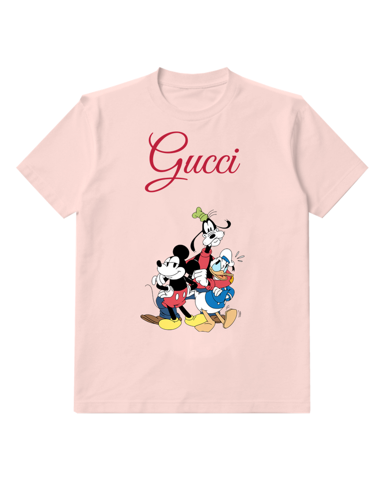 Blush Pink Mickey Donald Goofy In Playful Stance Graphic T-Shirt - front product view