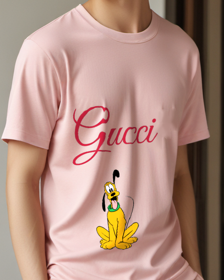 Blush Pink Golden Dog Tall Seated Pose Graphic T-Shirt - model wearing view