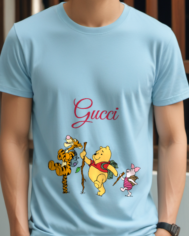 Sky Blue Tigger And Pooh Hiking Together Graphic T-Shirt - model wearing view