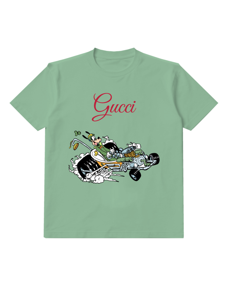 Sage Green Dog Busy Racing Machine Graphic T-Shirt - front product view