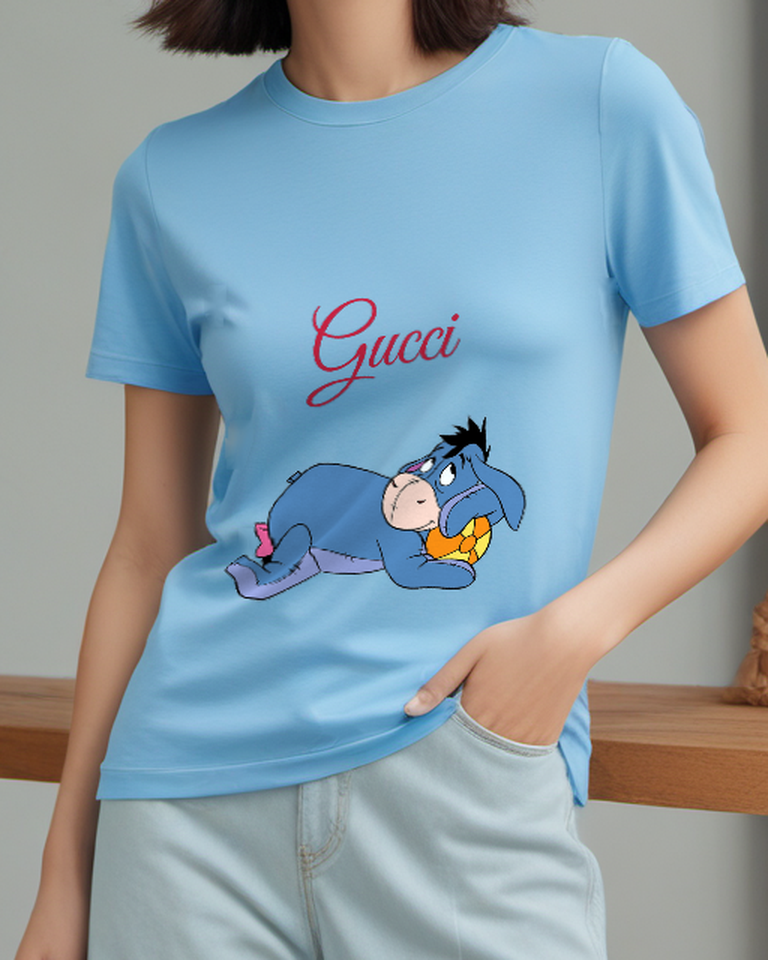 Sky Blue Blue Donkey Curled Sleeping Pose Graphic T-Shirt - model wearing view