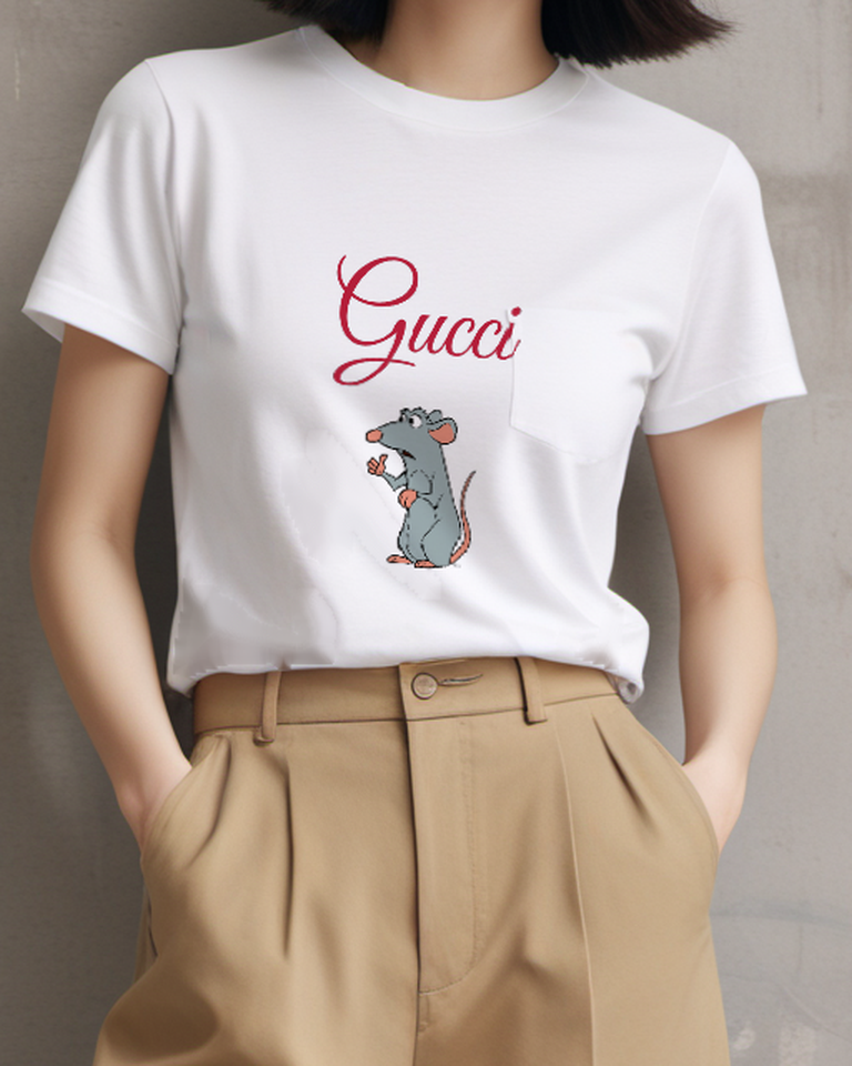 White Gray Rat Tiny Food Morsel Graphic T-Shirt - model wearing view