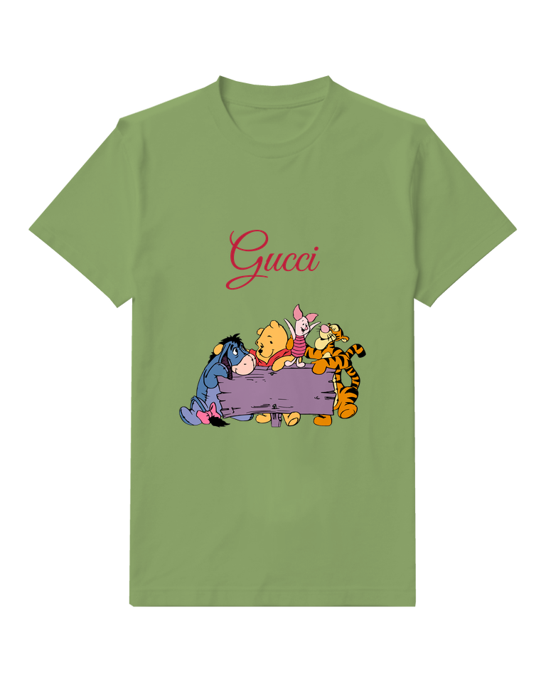 Sage Green Pooh Piglet Tigger Eeyore On Log Graphic T-Shirt - front product view