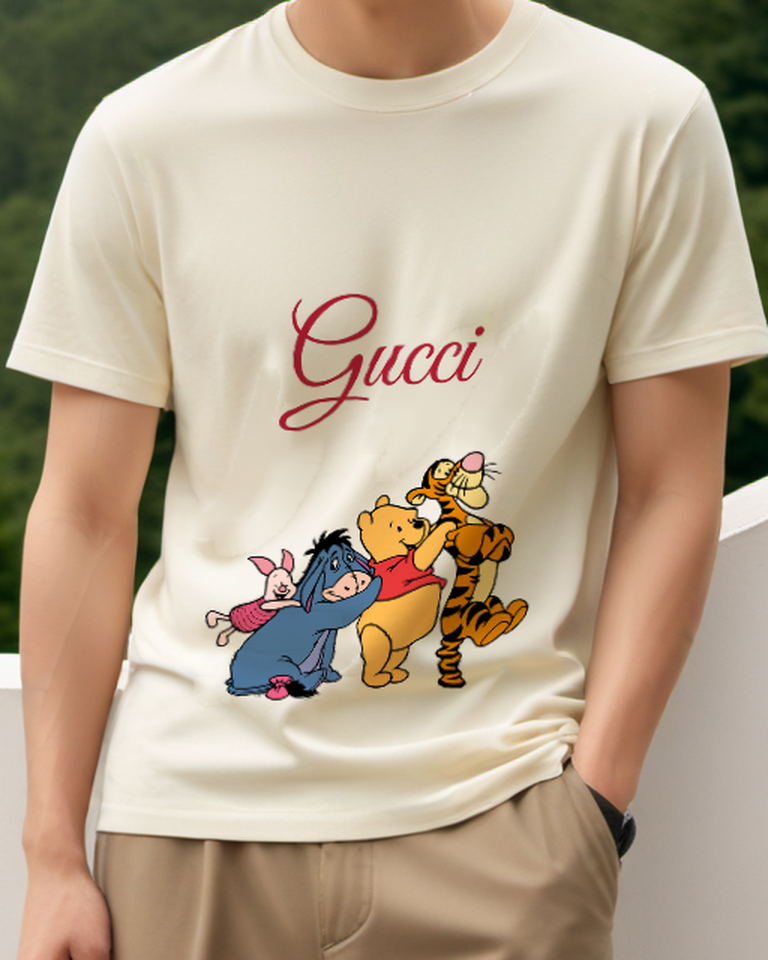 Ivory Pooh Piglet Eeyore Tigger In Line Graphic T-Shirt - model wearing view