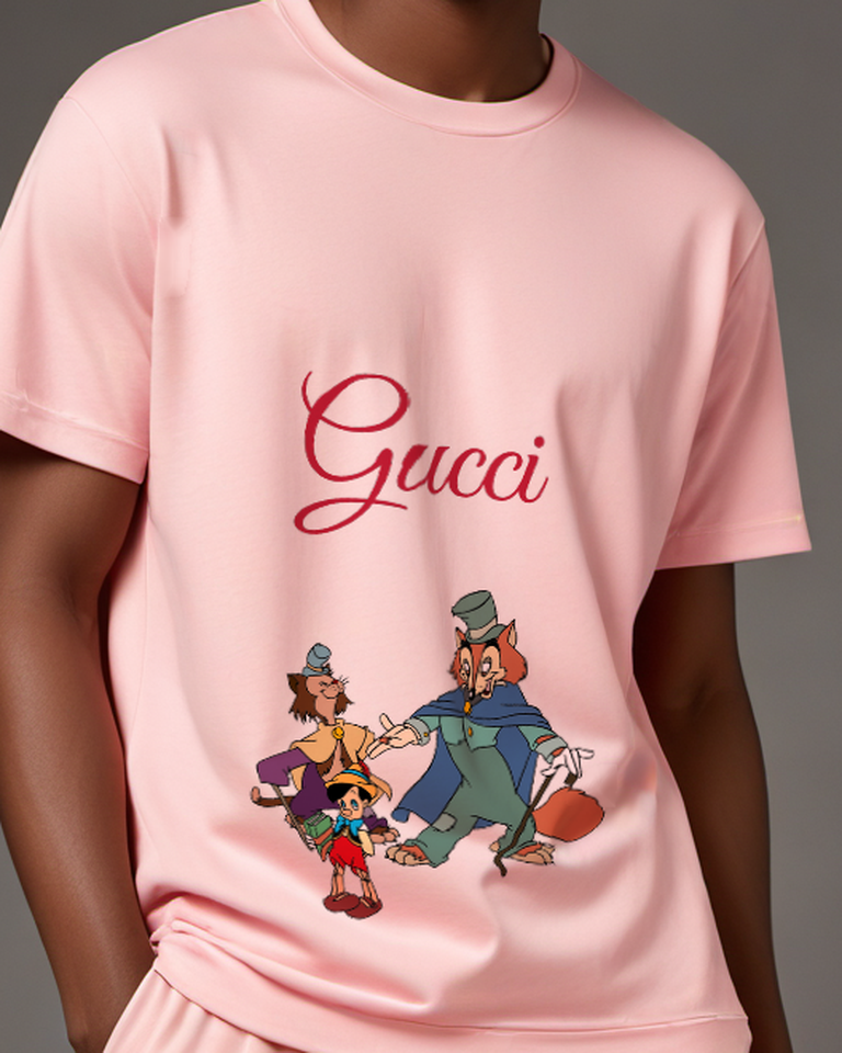 Blush Pink Pinocchio Gideon Honest John Graphic T-Shirt - model wearing view