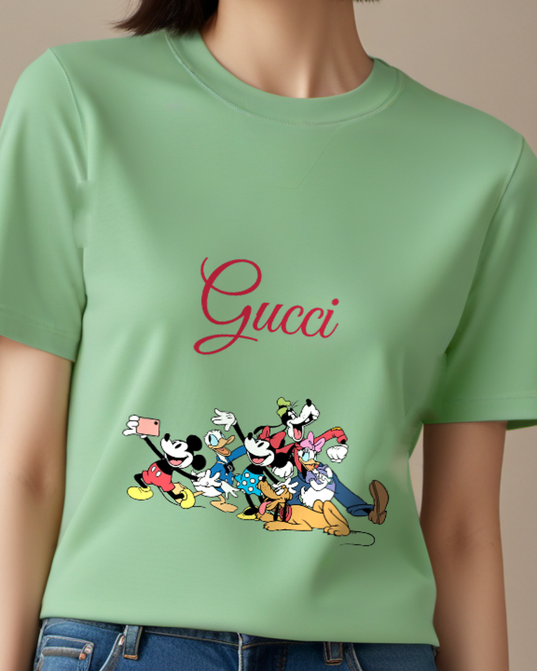 Sage Green Mickey Mouse Taking Selfie Graphic T-Shirt - model wearing view