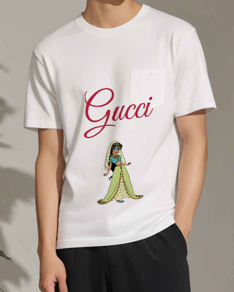 White Princess Long Green Veiled Gown Graphic T-Shirt - model wearing view