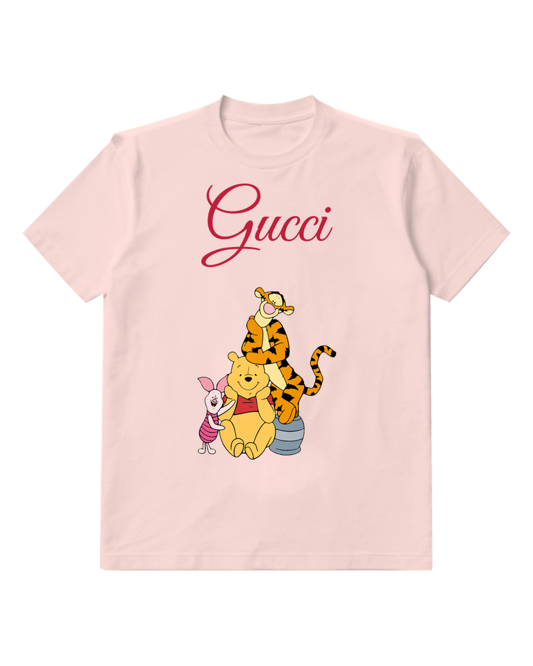 Blush Pink Pooh Piglet And Tigger Stacked Together Graphic T-Shirt - front product view