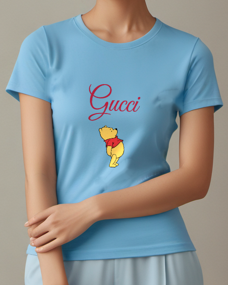 Dusty Blue Bear Back View Red Shirt Graphic T-Shirt - model wearing view