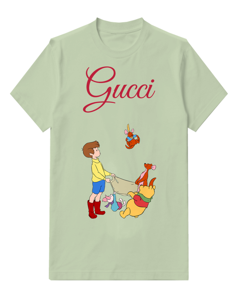 Sage Green Pooh Piglet Roo Kanga In Playful Scene Graphic T-Shirt - front product view