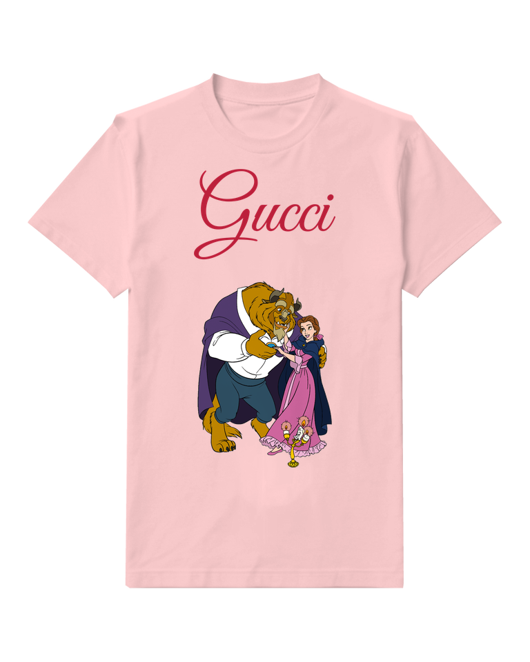 Blush Pink Belle And Beast Dancing Together Crew Neck Graphic T-Shirt - front product view