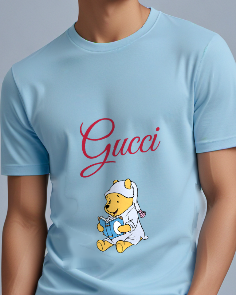 Sky Blue Bear Pale Blue Costume Graphic T-Shirt - model wearing view