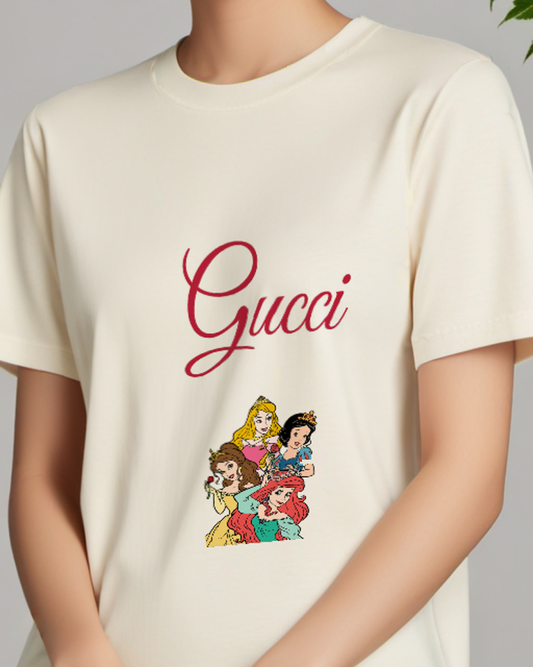 Ivory Ariel Belle Aurora And Snow White Holding Roses Graphic T-Shirt - model wearing view