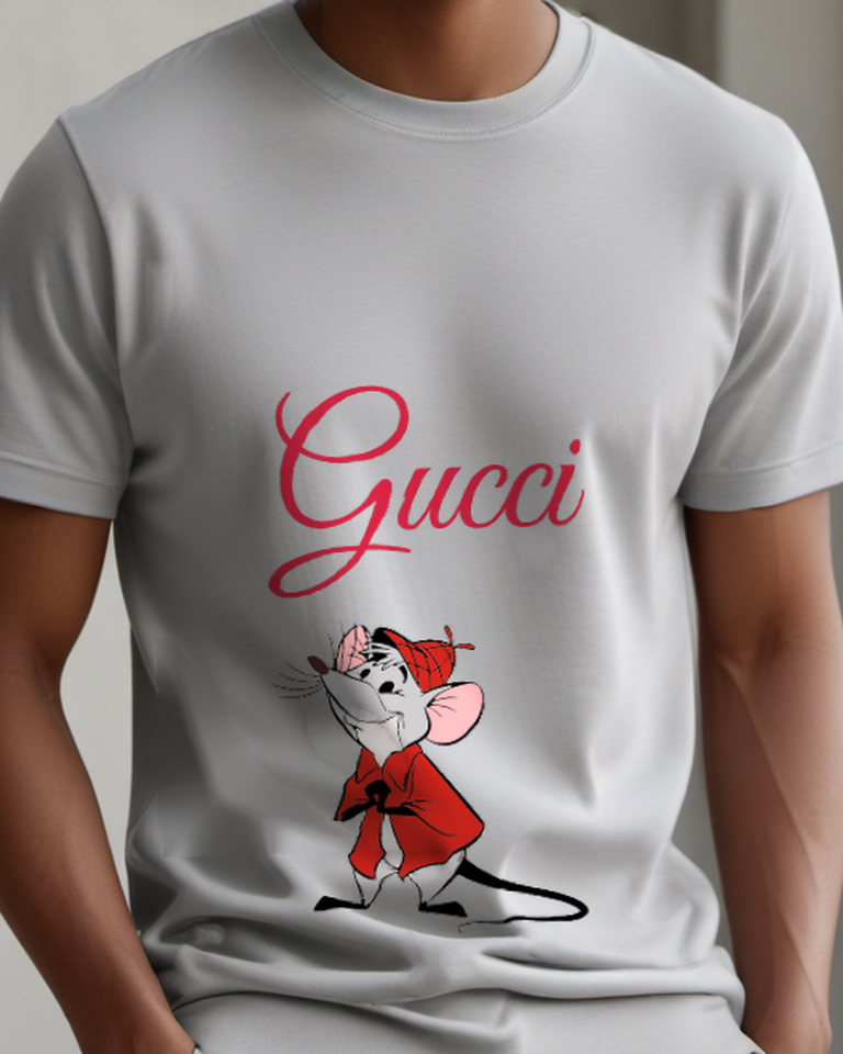 Gray Gray Mouse Red Cape Gesture Graphic T-Shirt - model wearing view