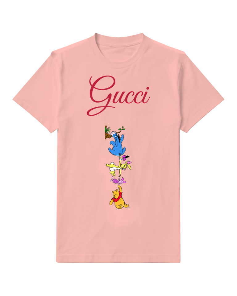 Blush Pink Winnie The Pooh Hanging Upside Down Graphic T-Shirt - front product view