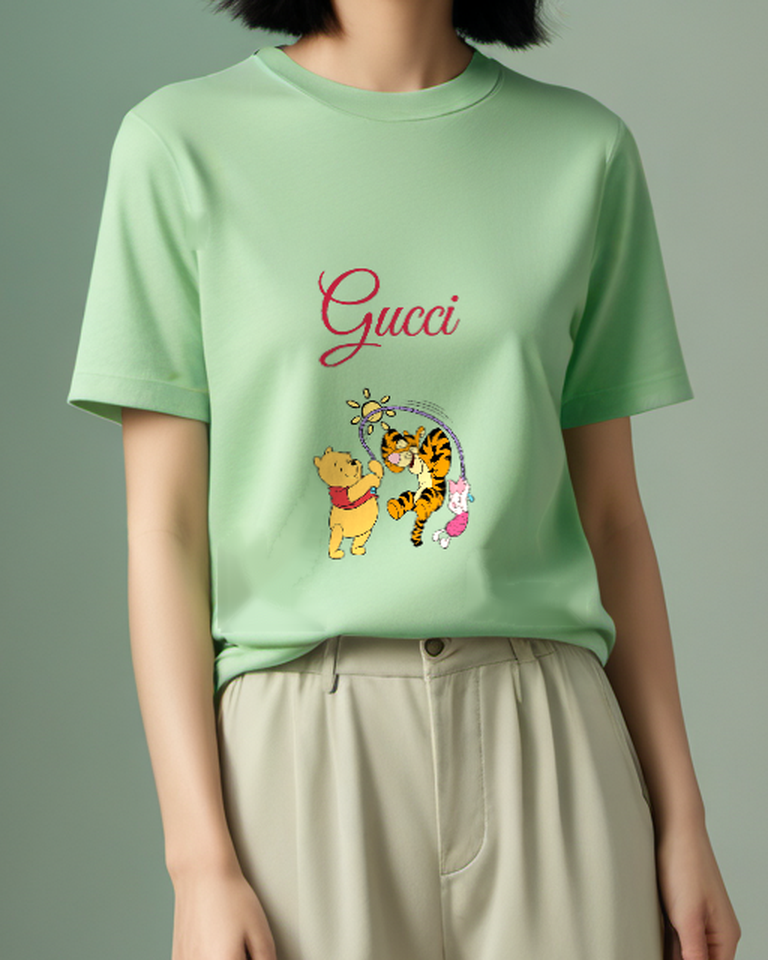 Sage Green Pooh Tigger Piglet Jumping Rope Graphic T-Shirt - model wearing view