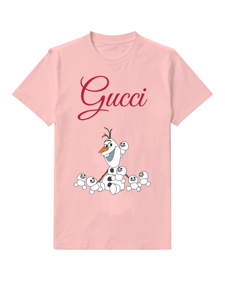 Blush Pink Snowman And Tiny Snow Companions Graphic T-Shirt - front product view