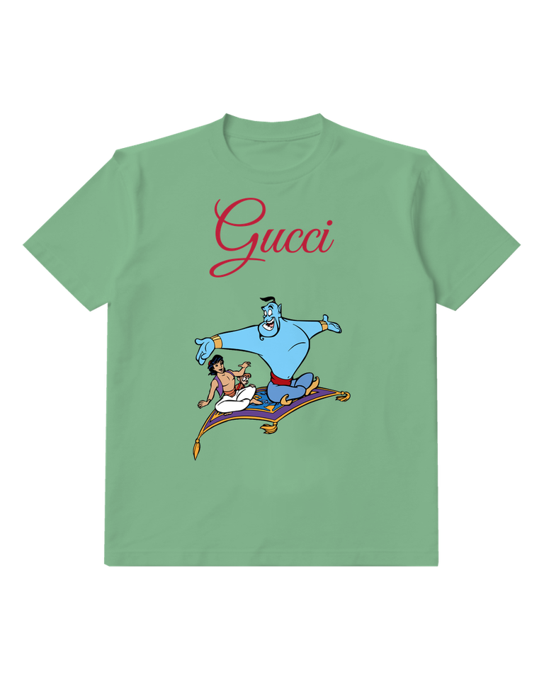 Sage Green Genie Aladdin Abu On Carpet Graphic T-Shirt - front product view