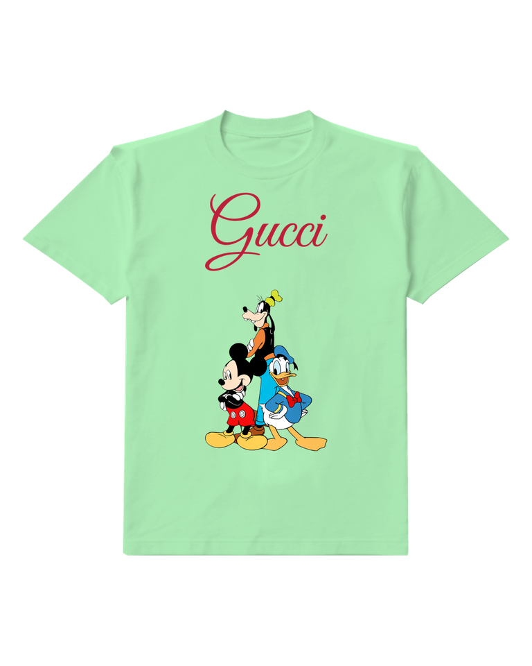 Sage Green Mickey Donald Goofy Standing Together Graphic T-Shirt - front product view