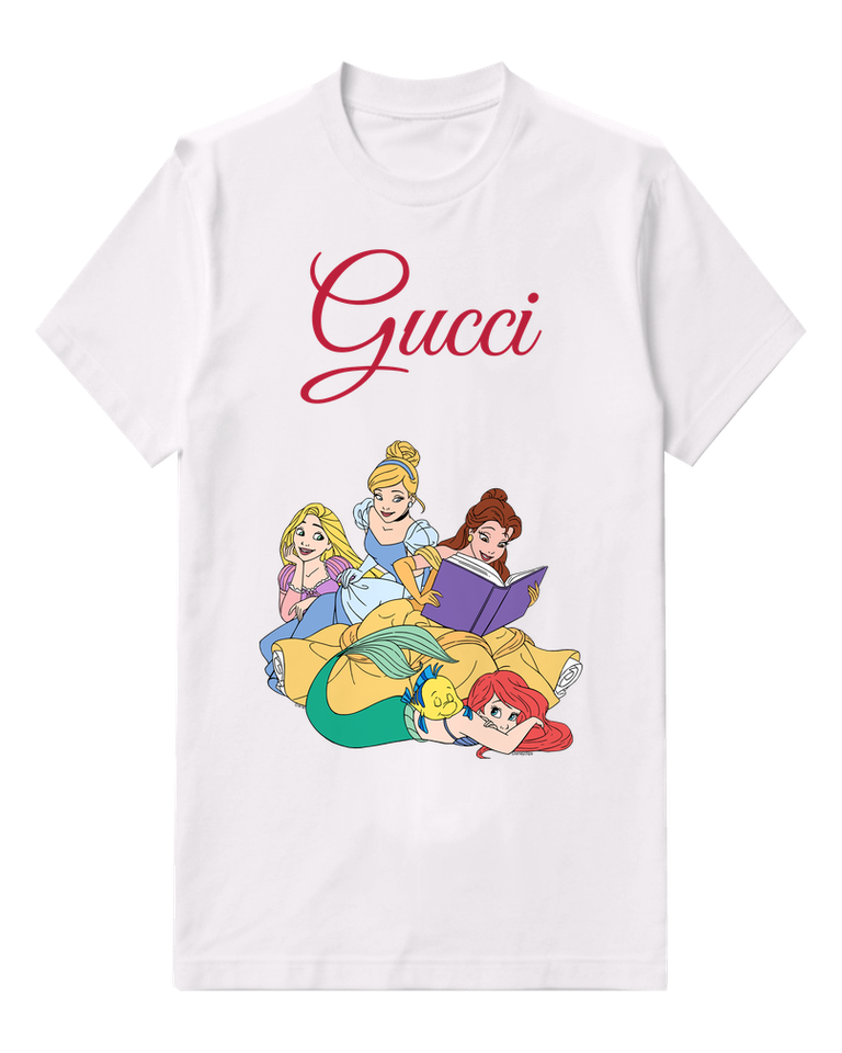 White Four Princesses Together Reading Book Graphic T-Shirt - front product view